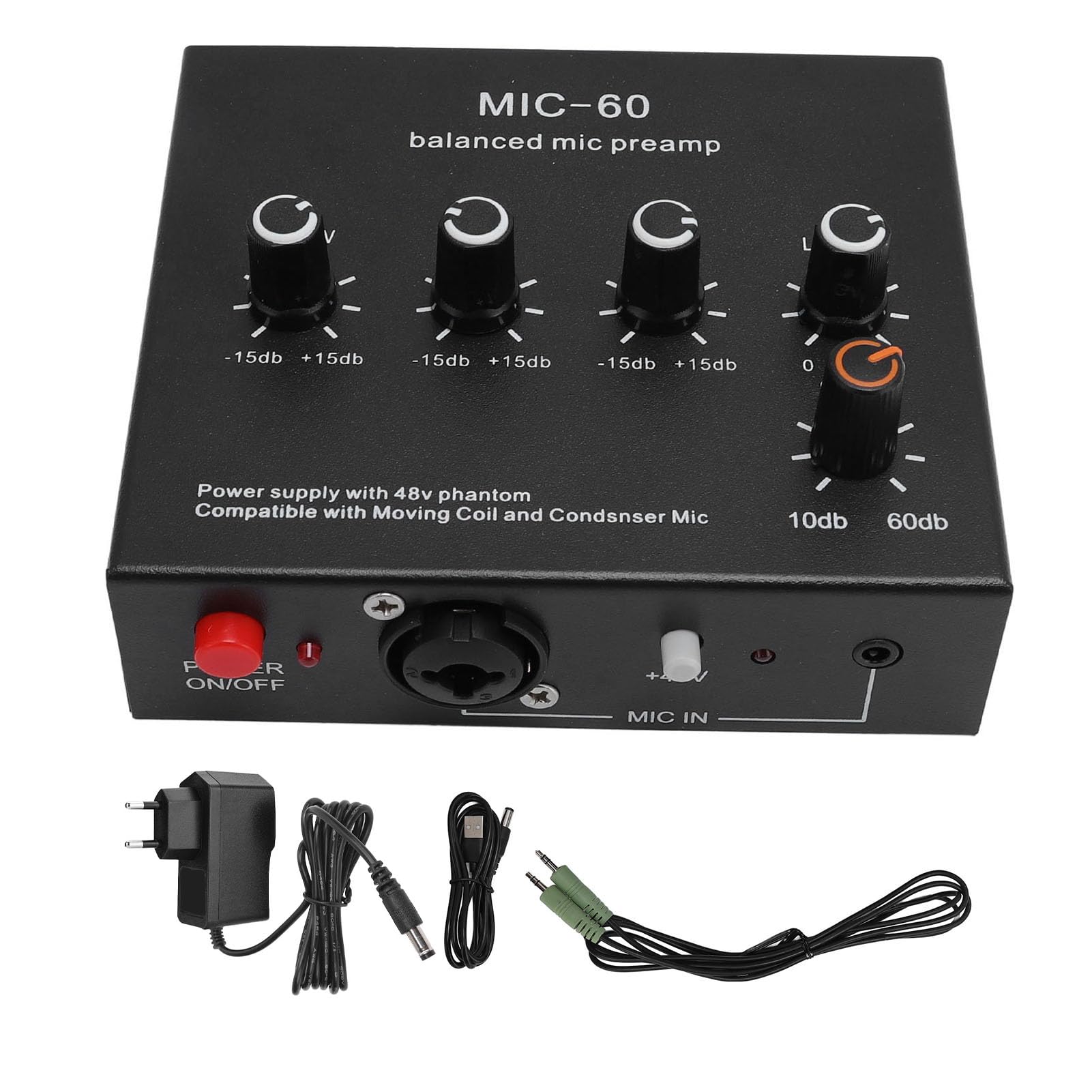 Aoresac Préampli Microphone Gain 60 DB Alimentation 48 V 3 Canaux (Prise