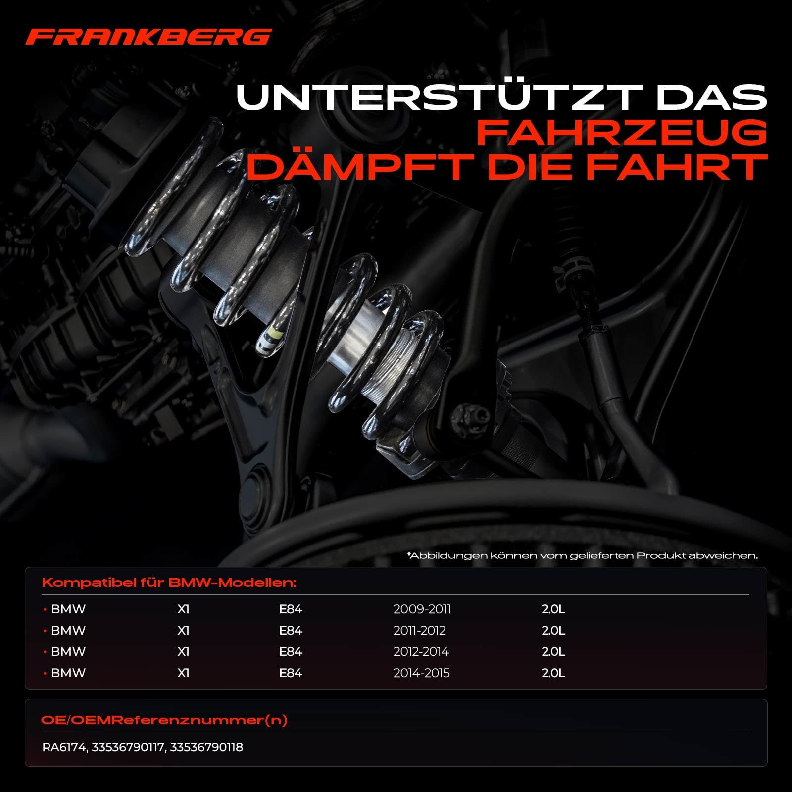 Frankberg 2x Molle autotelaio Molle sospensioni Compatibile con X1 E84 xDrive18d sDrive18d sDrive18i xDrive20d sDrive20d xDrive20i sDrive20i xDrive23d xDrive25d 2009-2015 Replace# RA6174,33536790117
