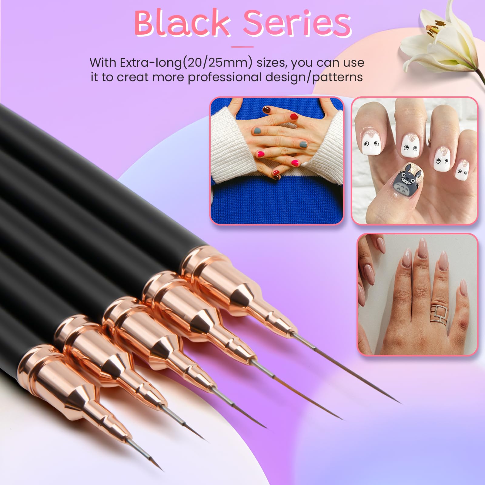 5PCS Nail Art Liner Brushes Long Set including Lid 5/8/12/20/25mm - Image 4