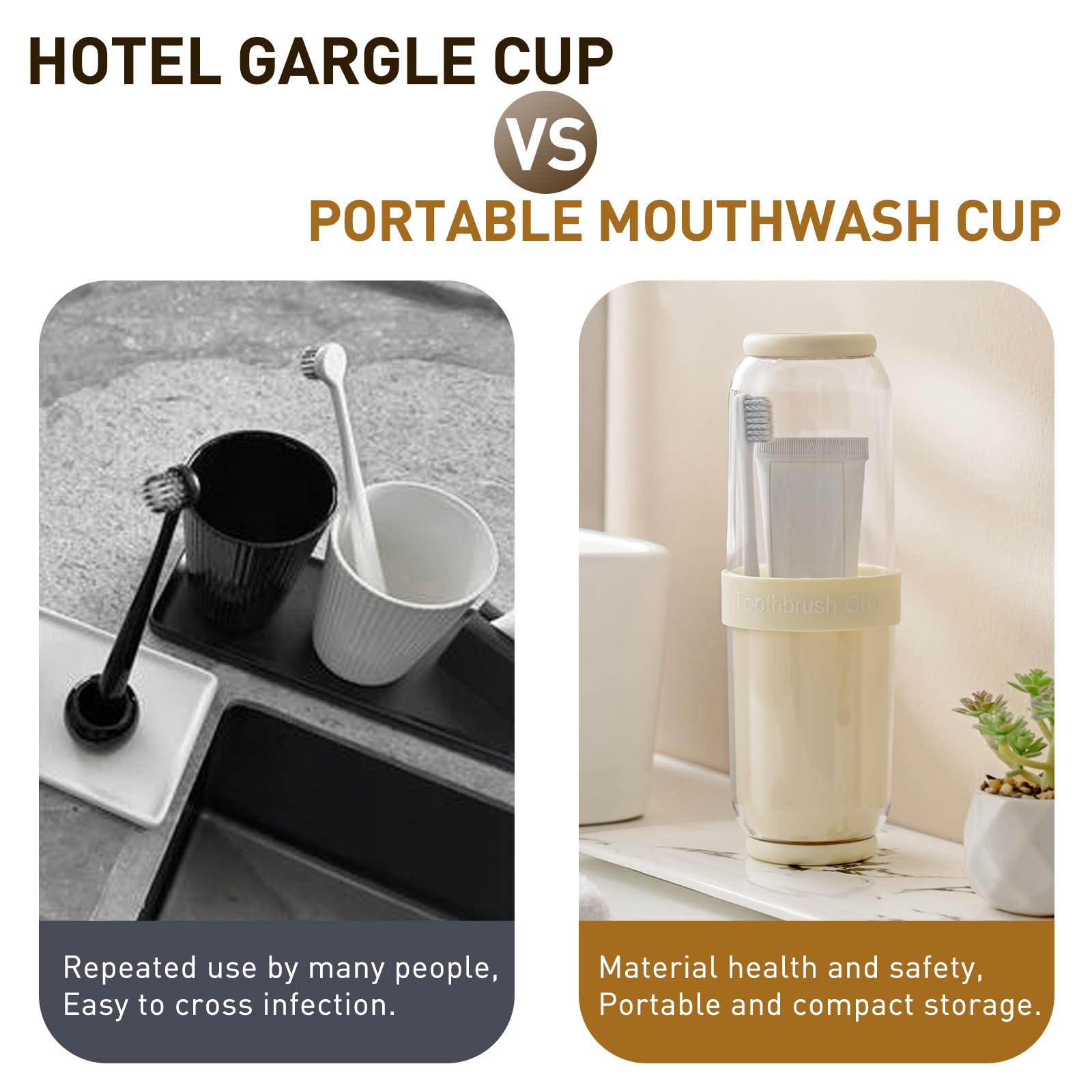 Vaso para cepillo de dientes con funda, estuche portátil para cepillo de dientes de viaje, para viajes, negocios, camping, escuela, baño (gris)