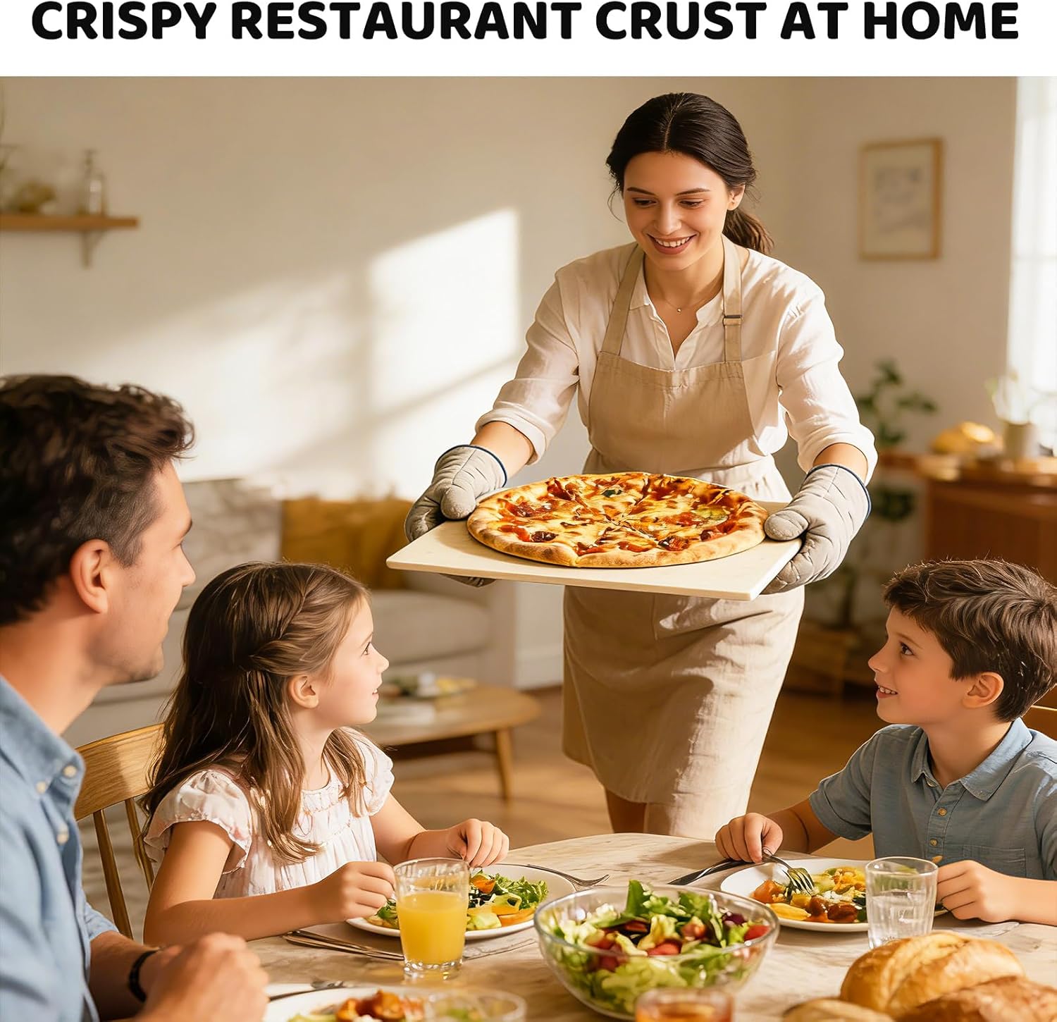 5 PCS Pizza Stone Set for Oven and Grill, Pizza Making Tools with 15" Baking Stone, Pizza Peel, Pizza Cutter Wheel, Oven brush, Scraper, for Pizza & Bread,Grill