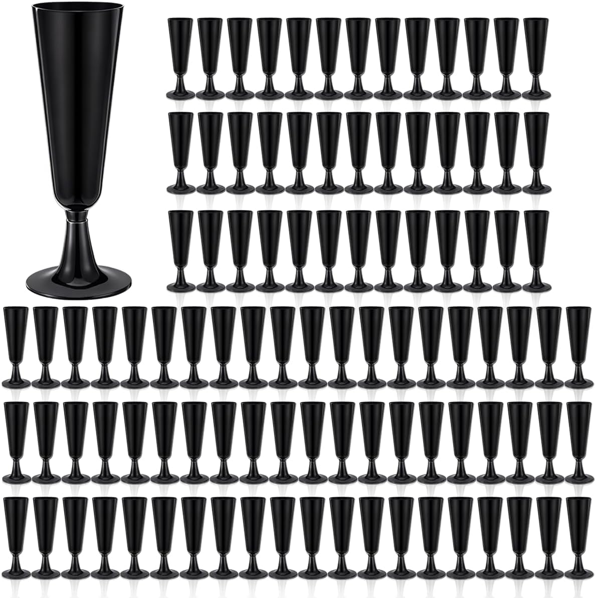 100 Pack Black Champagne Flutes 5.5 oz Disposable Champagne Flutes Plastic black wine glasses For Birthday, Wedding, Graduation, Holiday Parties,Catered Events