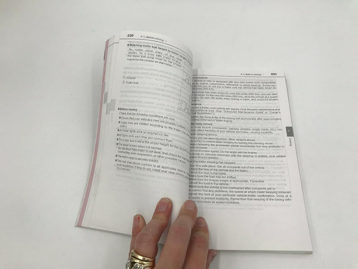Manual page showing trailer towing instructions