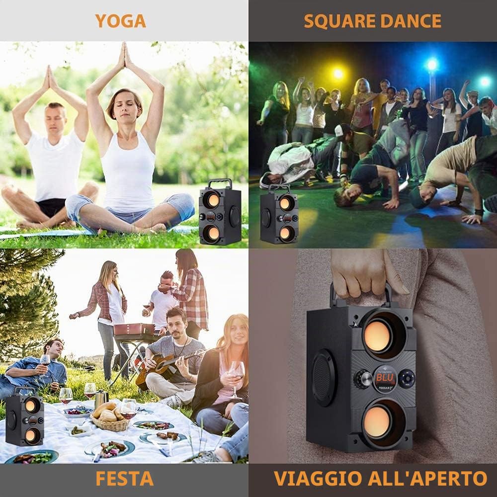 Feegar Dance Altoparlante Bluetooth Portatile Senza Fili 30m Doppio Subwoofer Stereo Ricco Supporta Radio FM Lettore MP3 AUX EQ 30W Boombox