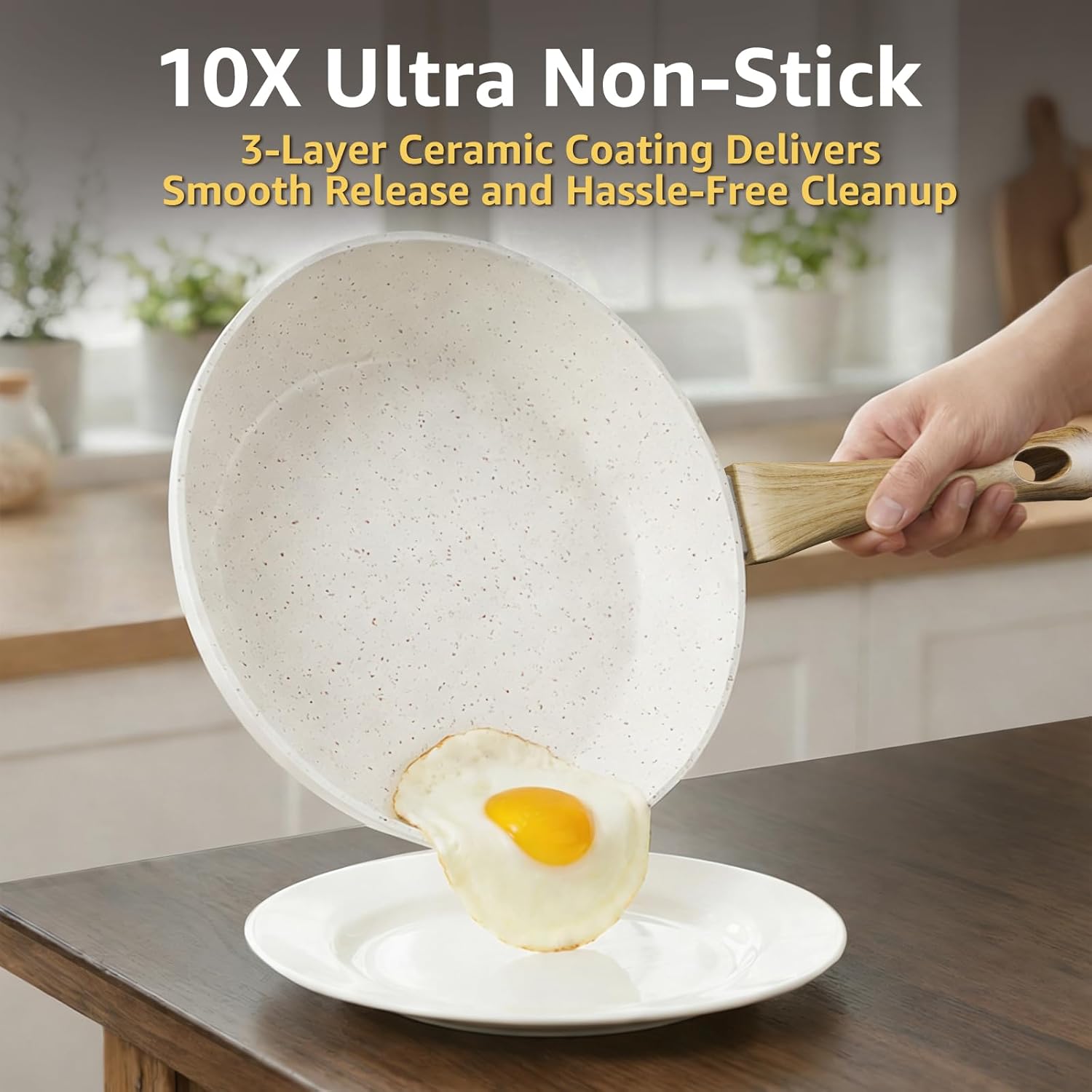 25Pcs Pots and Pans Set Non Stick, Ceramic Cookware with Titanium-Reinforced Nonstick Coating, PFAS-Free & Induction Ready, Long-Lasting Performance, Full Kitchen Set with 3 Casseroles