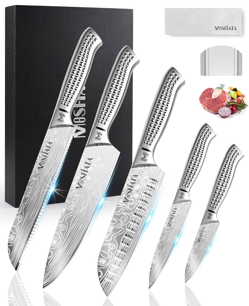 【牛刀・菜切り包丁・ペティナイフ】7個セット　高炭素ステンレスハンドル付き Amazon | MOSFIATA 包丁セット - 【牛刀・菜切り包丁・ペティ