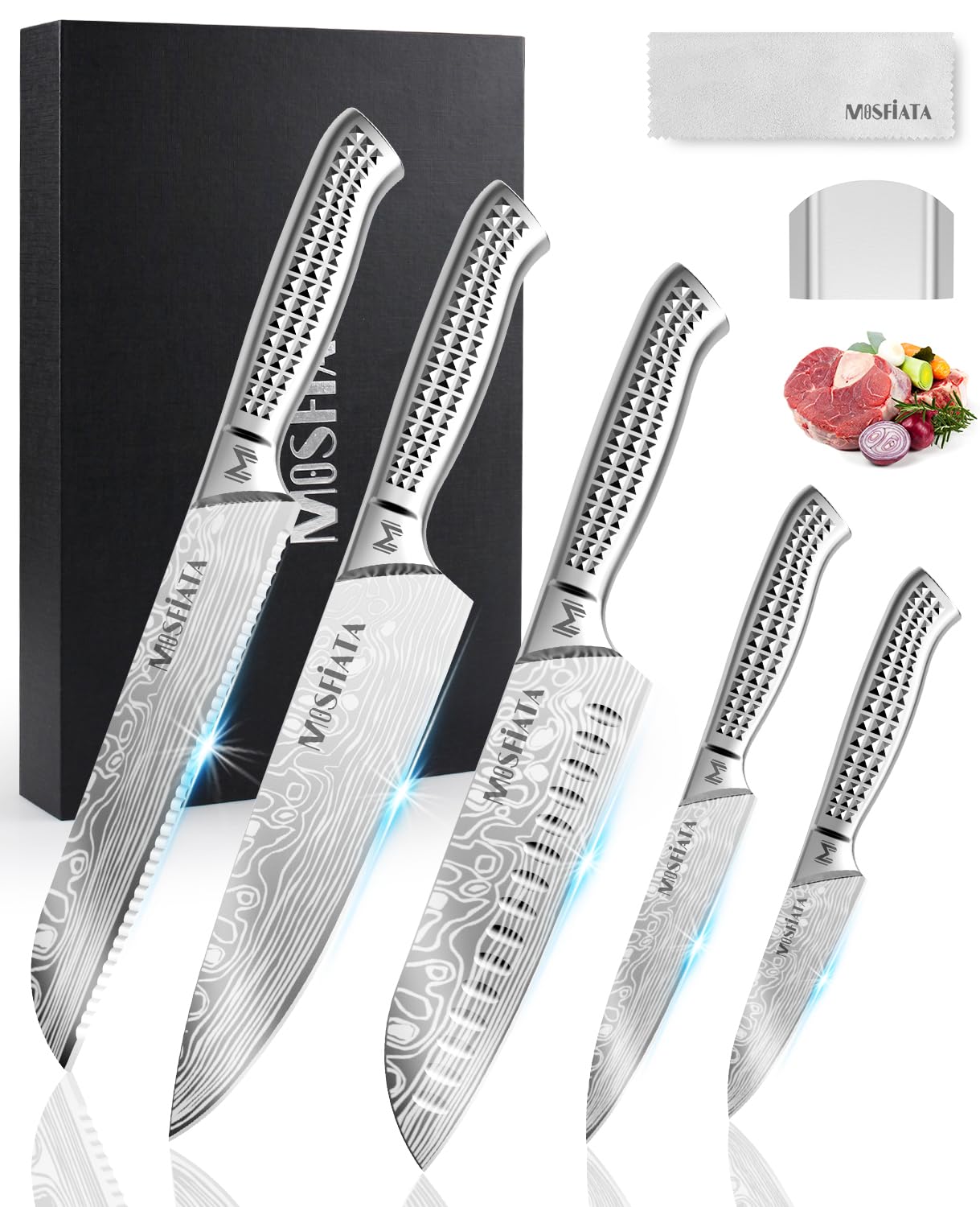 【牛刀・菜切り包丁・ペティナイフ】7個セット　高炭素ステンレスハンドル付き Amazon | MOSFIATA 包丁セット - 【牛刀・菜切り包丁・ペティ