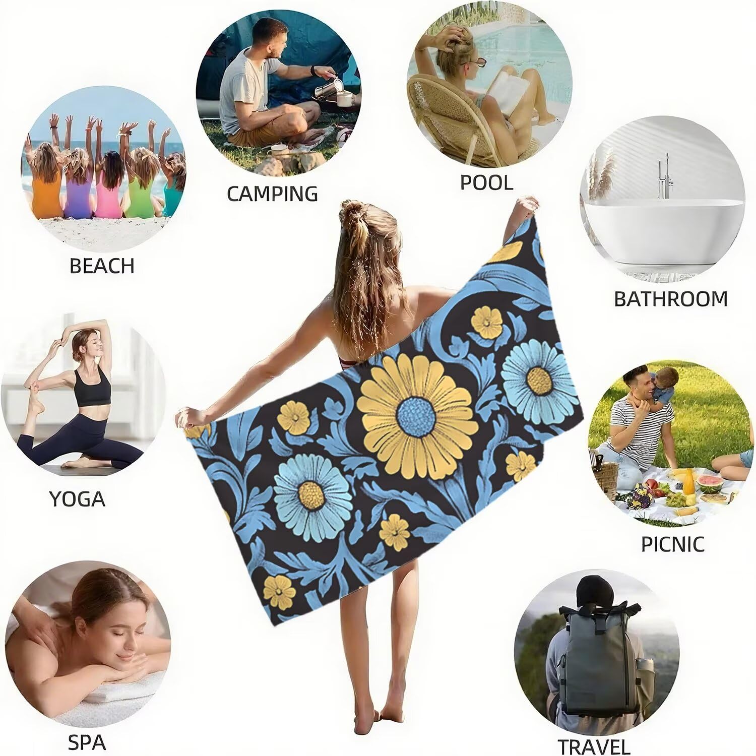 Toalla Playa Grande 160x220 Toalla Playa Microfibra, Secado Rápido, Sin Arena Portátil Toallas para Viajes, Hombre, Mujer Toallas, para Natación, Camping, Gimnasio (Azul marino Europa del Norte) p-45