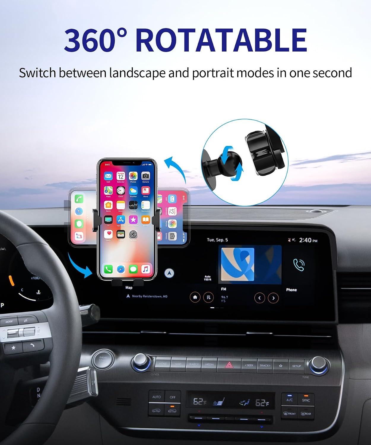Car Phone Holder for Hyundai Kona/EV/Electric 2024-2025, 10.25" Screen Fixed Clip, Auto Accessories Navigation Bracket, Interior Decoration Mobile Phone Mount, 360° Rotation