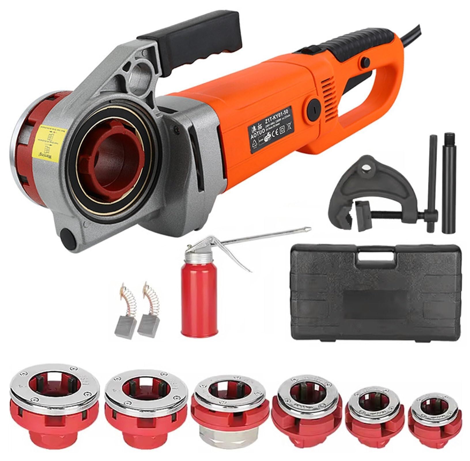 Electric Pipe Threader Machine Handheld Kit with 6 Dies for Threading Galvanized Iron and PP(4Dies)