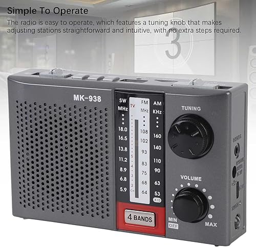Miniatura 3 de Radio portátil AM FM para personas mayores, estéreo AM FM SW bandas completas Radio vintage con antena, linterna integrada, para el hogar, viajes,