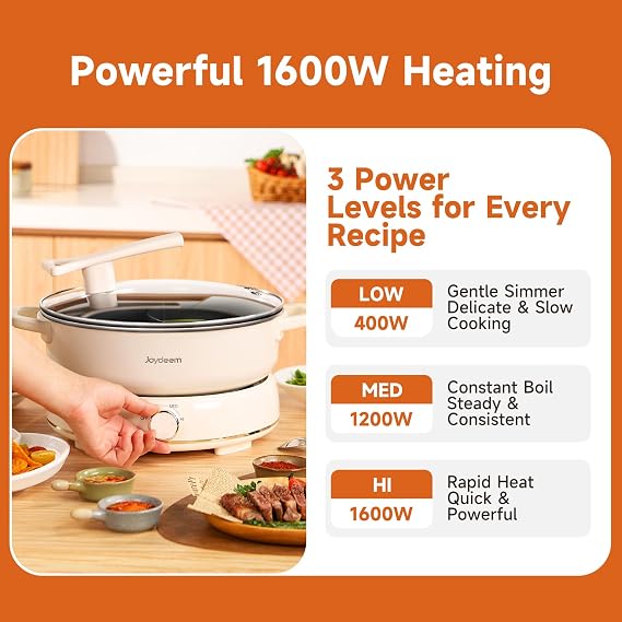 Joydeem 6.3qt Electric Hot Pot with Divider & Grill Plate, Dual-Flavor Shabu Shabu Pot, Multi-Function Hot Pot for Boil, Grill, Fry & Stew, 3 Power Settings, Detachable Nonstick Ceramic Pot