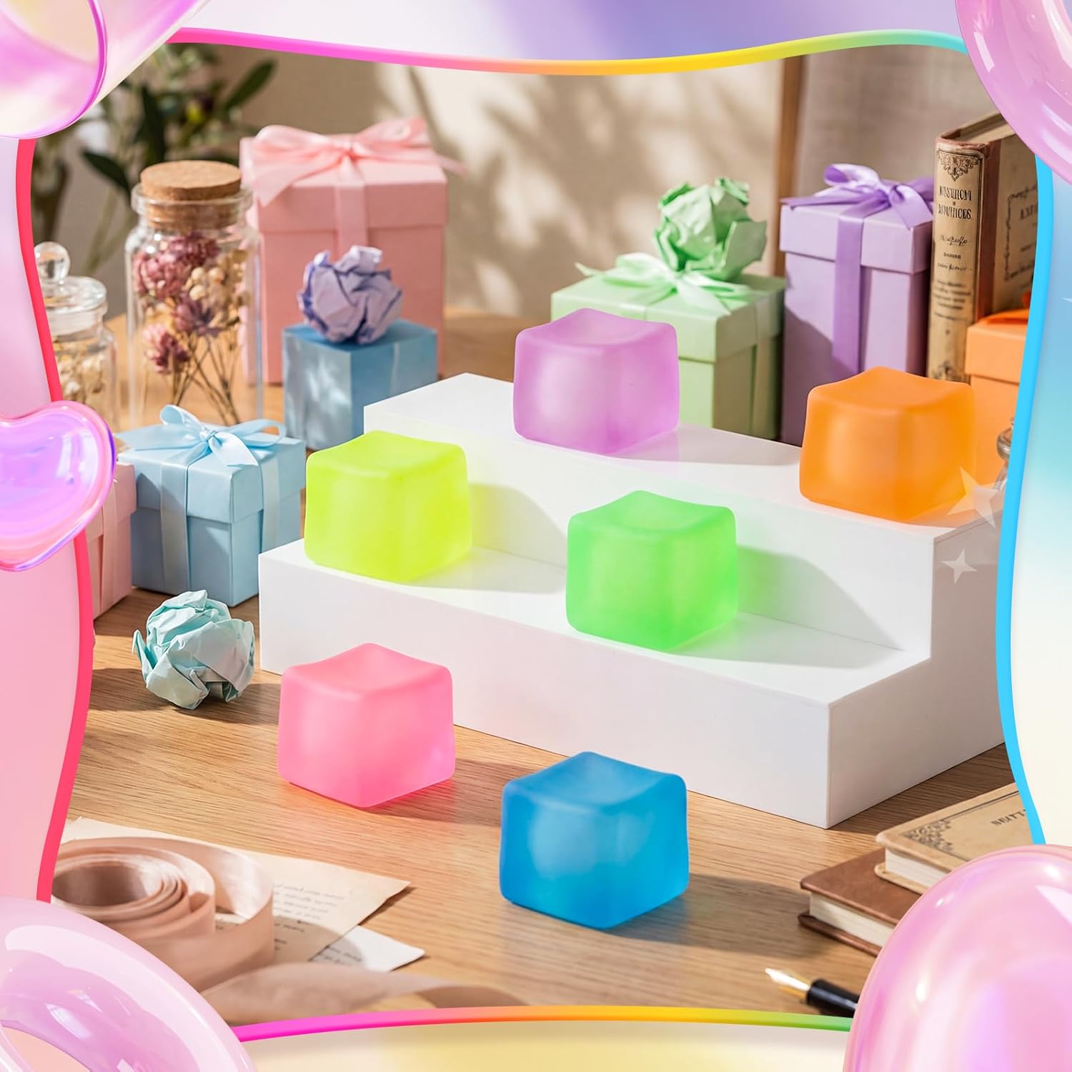 18 Pack Adults Fidget Stress Cube 2.17" Ice Squeeze Fidget Blocks Square Solid Sensory Squeeze Stress Balls Anxiety Relief for Home Office Party Holiday Ideas Gifts