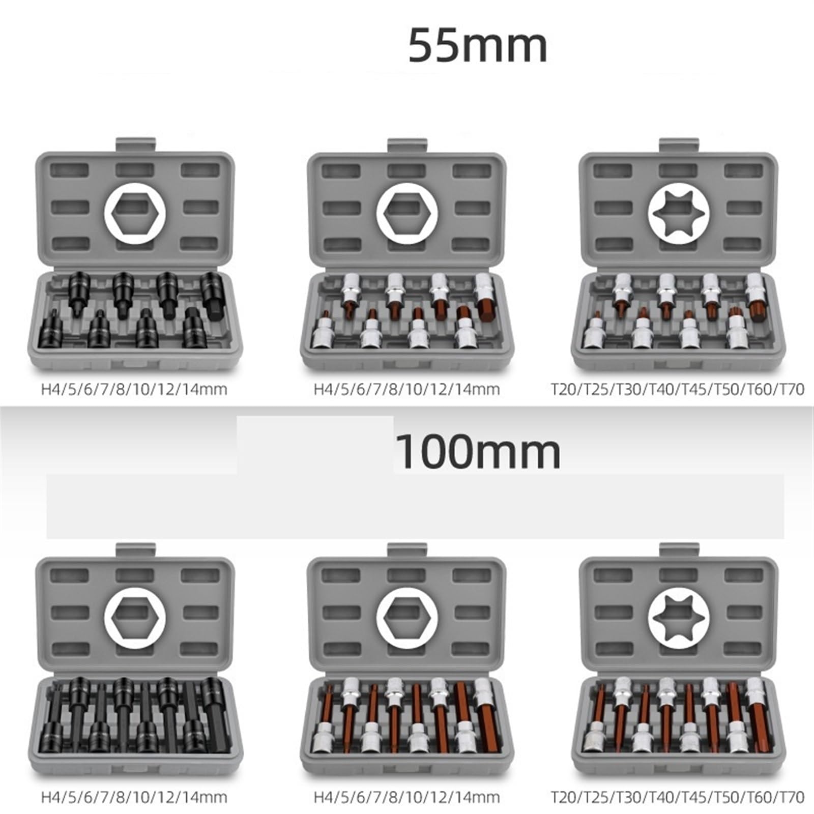 8 Uds. Juego De Brocas Atornillar Tuercas H4-H14 De 55mm, CR-V De 1/2 ", Herramienta De Extracción De Pernos Y Tuercas De Enchufe Manual Hexagonal Interno
