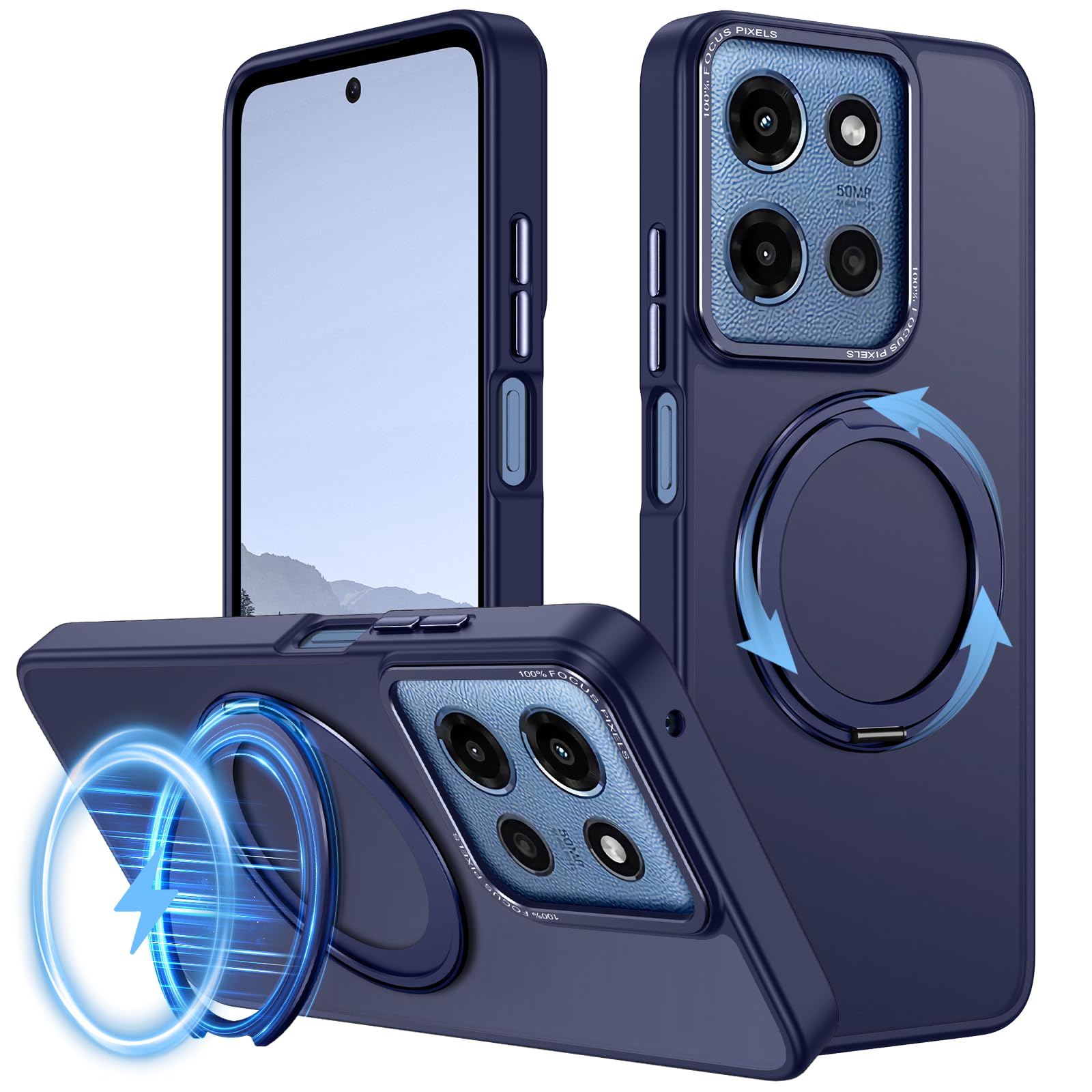 v-Golvin Strong Magnetic for Moto G 5G 2025 Case with Stand,Fit for MagSafe,360°Rotatable Ring Designed,Translucent Matte Texture Protective Military Grade Shockproof,Deep Blue