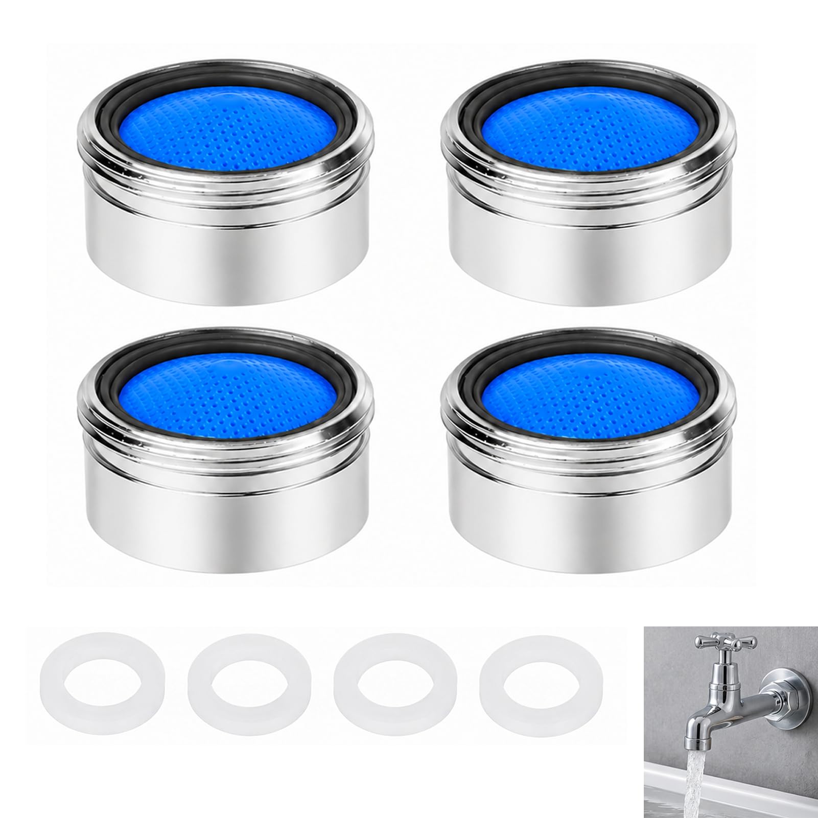 Set mit 4 Strahlregler M22, Wasserhahn, Küche, Strahlregler mit Unterlegscheiben, spritzwassersparend, langlebig und einfach zu installieren, für alle Standard-Wasserhähne