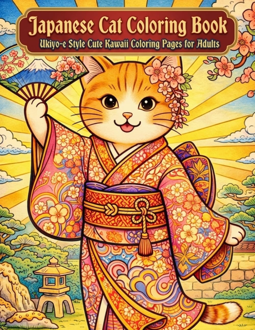Jpanese Cat Coloring Book: Ukiyo-e Style Cute Kawaii Coloring Pages for Adults