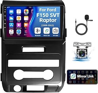 CAMECHO Android Car Stereo for Ford F150 SVT Raptor Radio 2009-2012 GPS Navigation Head Unit Double Din 9 Inch HD Touch Screen Bluetooth Mirror Link WiFi FM SWC USB Split Screen + Backup Camera Mic