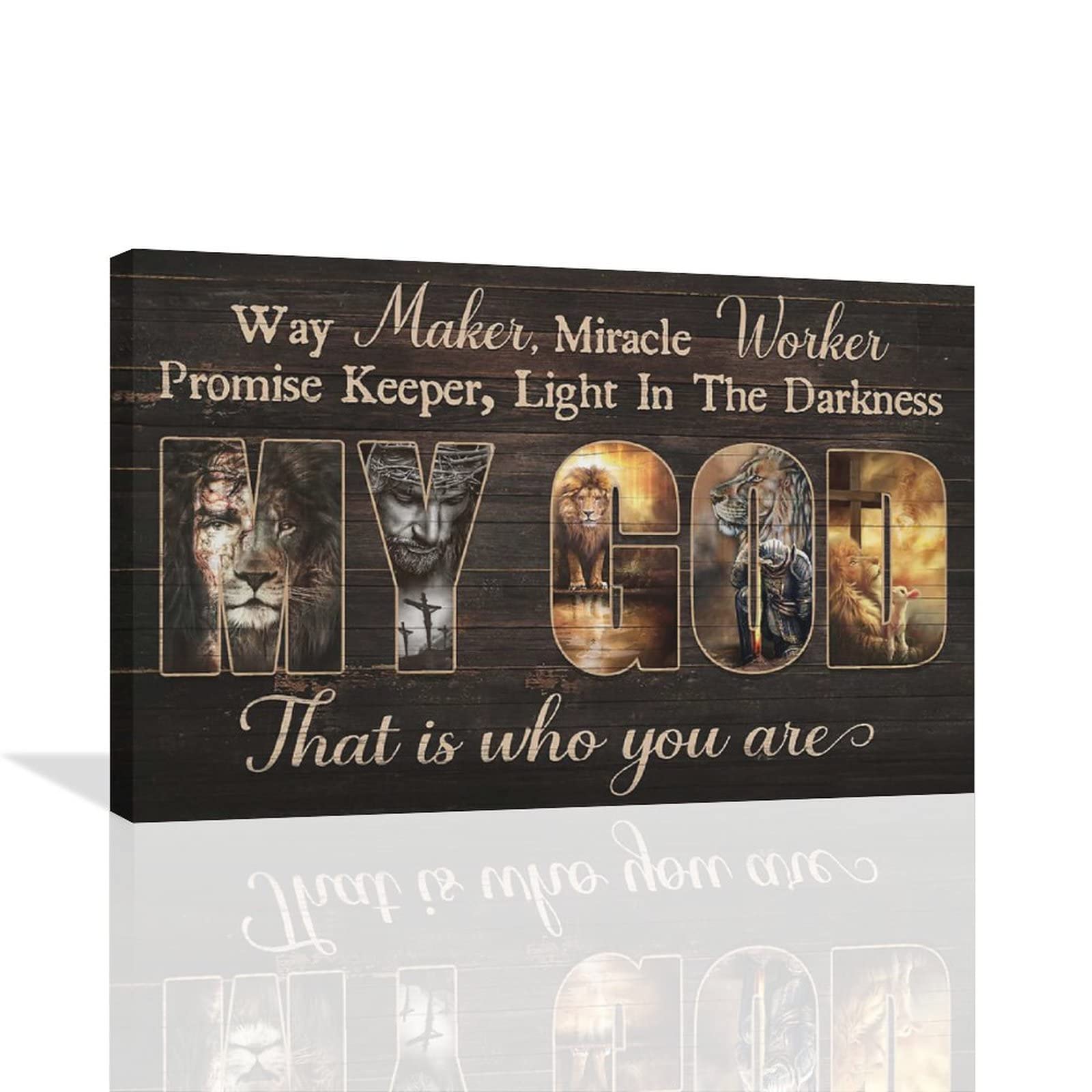 Jesus Wall Art Christ Religious Jesus Pictures Wall Decor Lion and Lamb Cross Canvas Painting Print Christian Quotes Inspirational Wall Decor Artworks Modern Home Framed for Living Room Bedroom Church