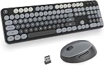Pink Wireless Keyboard and Mouse Combo, 2.4GHz Creamy Keyboard Mouse Wireless, Retro Key Board with Round Keycaps, Cute Key Board Home and Office Aesthetic Keyboards (Gradient Black Pink)