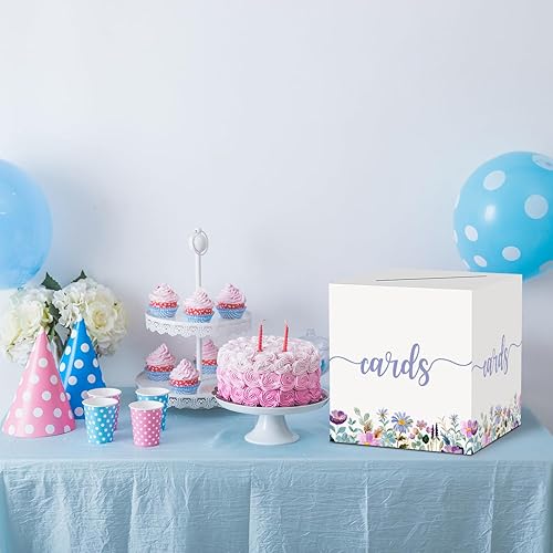 Miniatura 5 de Caja de tarjetas con diseño floral de rosas, regalo o caja de dinero, suministros de recuerdo de fiesta, caja de recepción de tarjetas de rosa azul