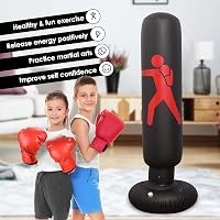Oziral Gyerek Boxzsák 160 cm Felfújható Álló Edzőzsák Légpumpával és Kesztyűvel Karate Kickbox Edzéshez Fekete PVC 5