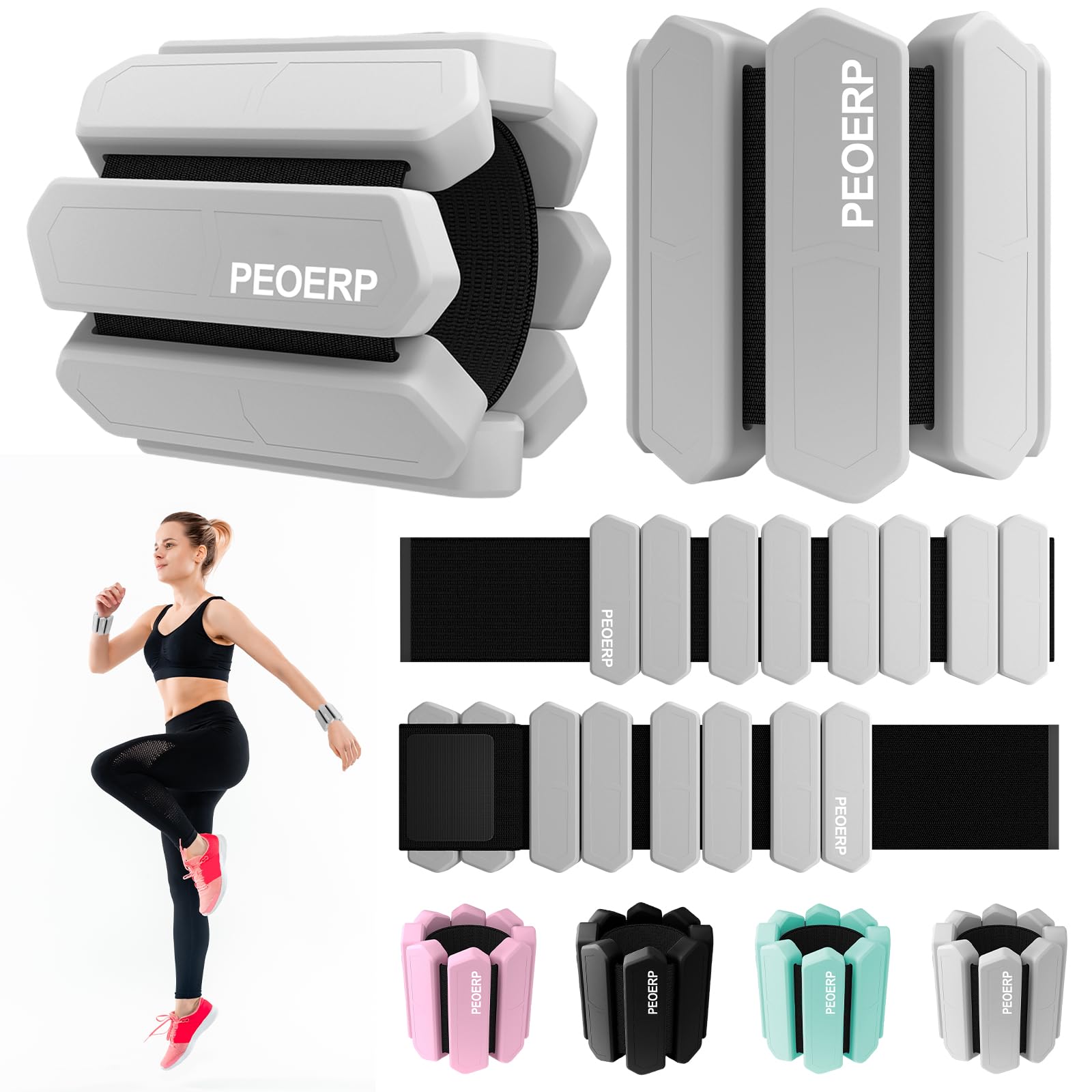 PEOERP Ankle Weights for Women Men, Adjustable Wrist Weighted Bracelet for Home Gym Workout, Walking, Running, Travel, Pilate, Yoga, Exercise,Barre,Strength Training. Set of 2 (1Lb Each)