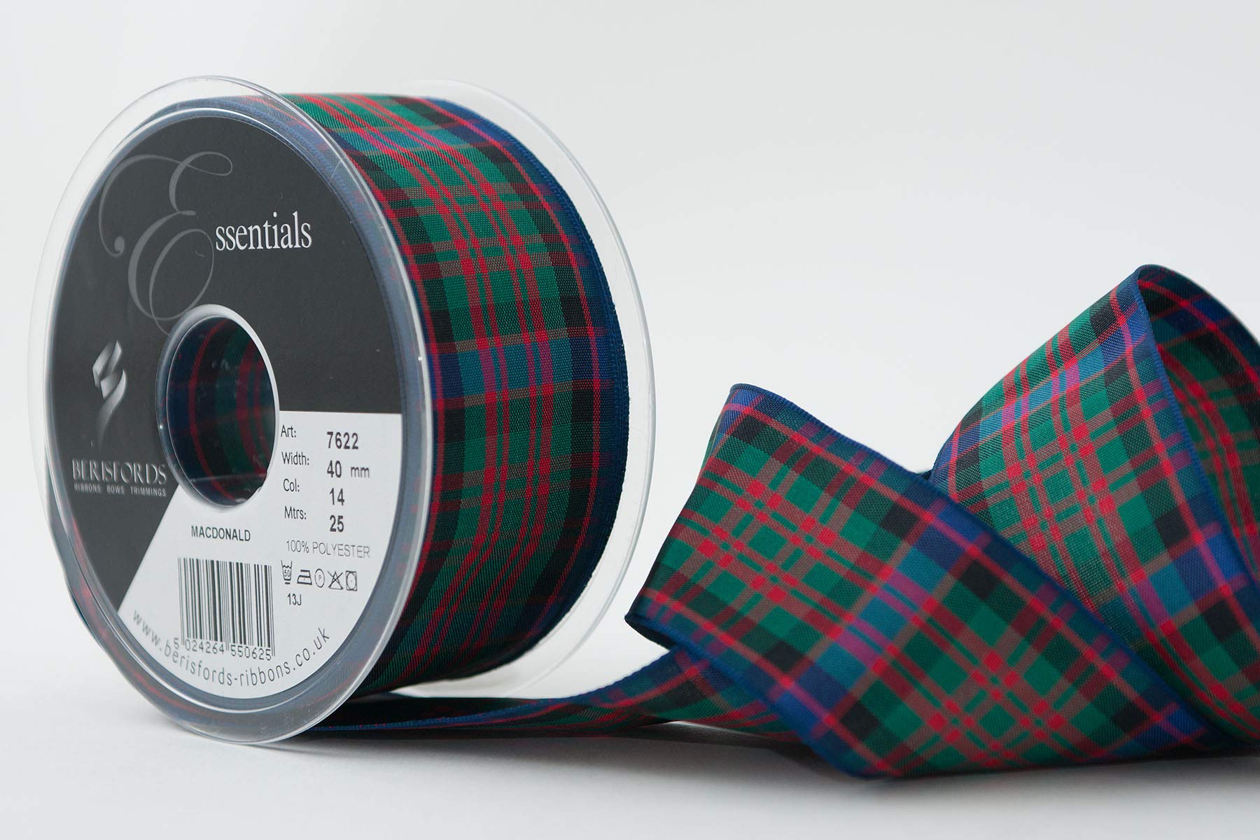 Berisfords Polyester Tartan, Macdonald, 10.4 x 10.4 x 4.4 cm
