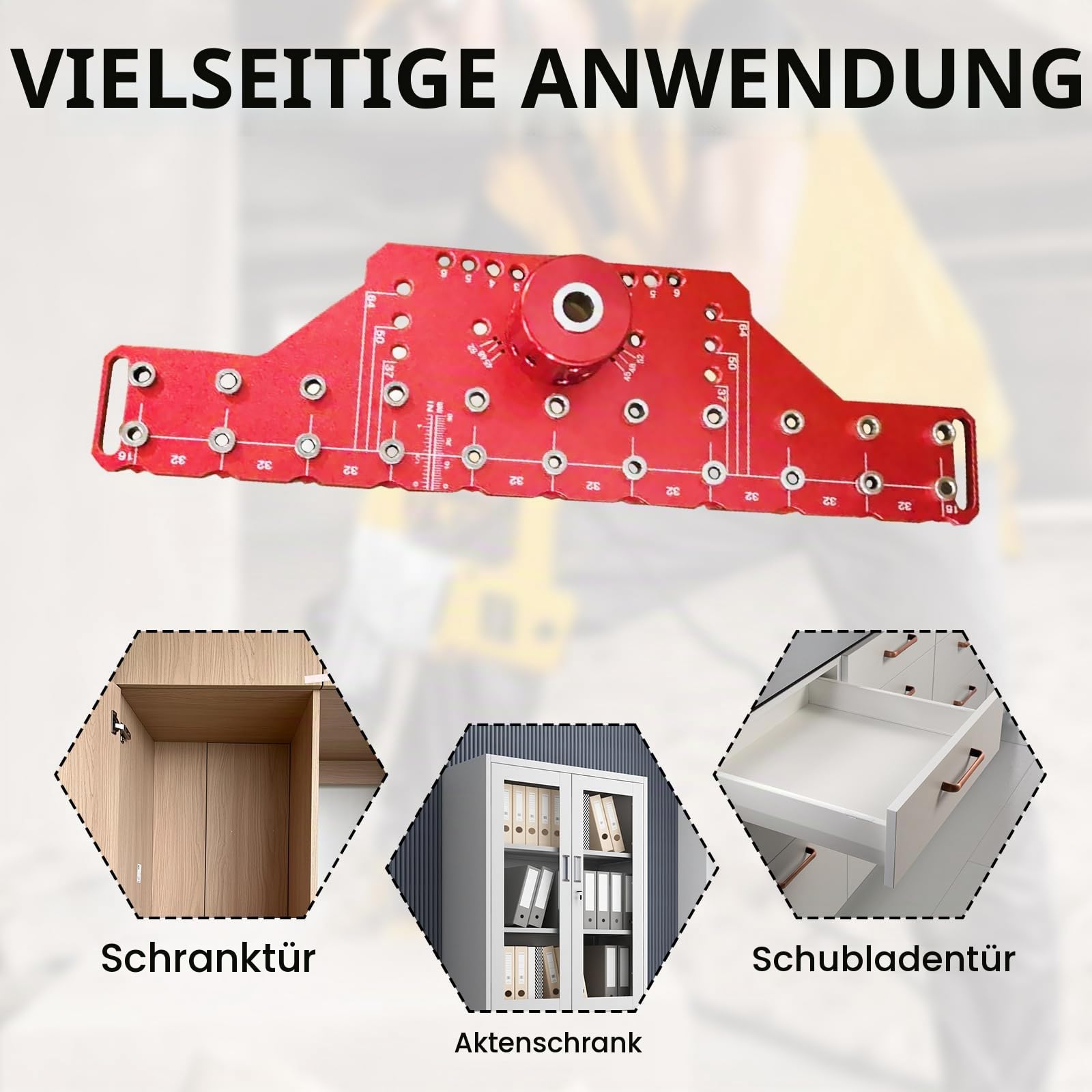 Bohrschablone, 2 in 1 Regalstift-Bohrvorrichtung Set aus Aluminiumlegierung Bohrvorrichtung mit 11 Loch Regalstiftvorrichtung und Scharniervorrichtung mit 2 mm 5 mm und 1/4 Zoll Bohrern für Schrank