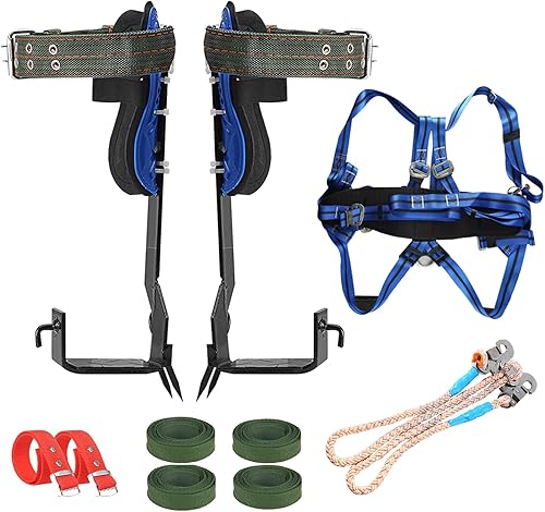 TWSOUL Pico de escalada de árboles, engranajes de árbol trepador de acero inoxidable con correas de cinturón de seguridad de 5 puntos, mosquetón