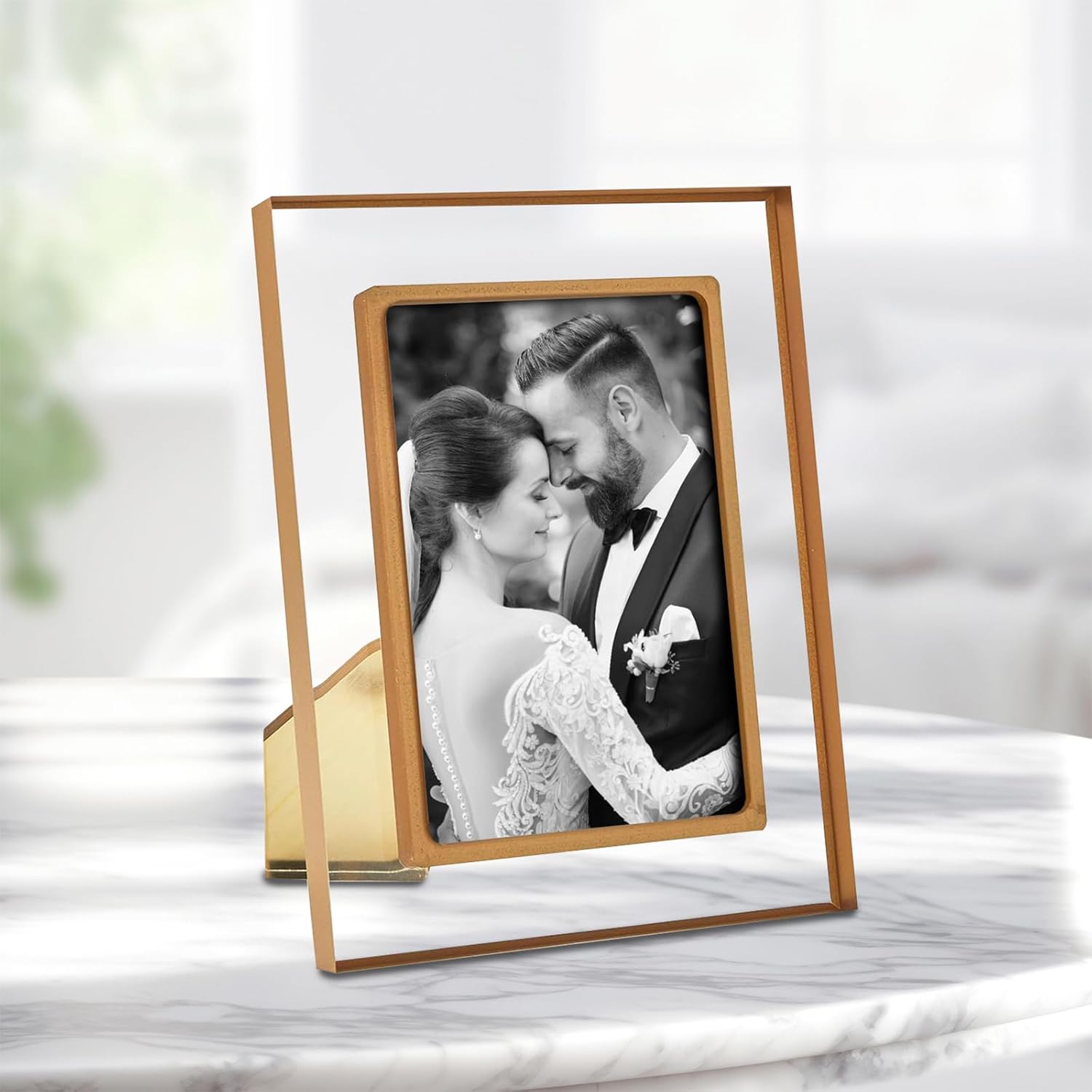TIZO Design 8x10 Lucite Double Border Picture Frame, Boutique Quality Photo Frame (Gold)