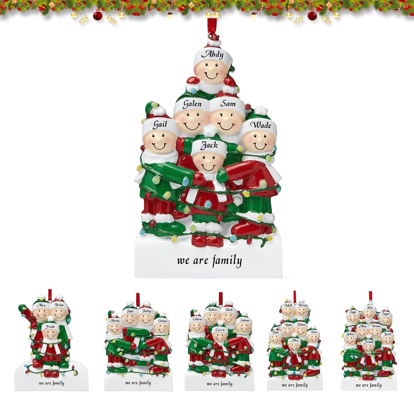 2024 Nombre de la Familia Personalizada Adornos de Navidad,Nombre Personalizado Adornos del árbol de Navidad,Adornos de Resina para el árbol de Navidad,Adornos Navideños Familiares con 3-8 Nombres