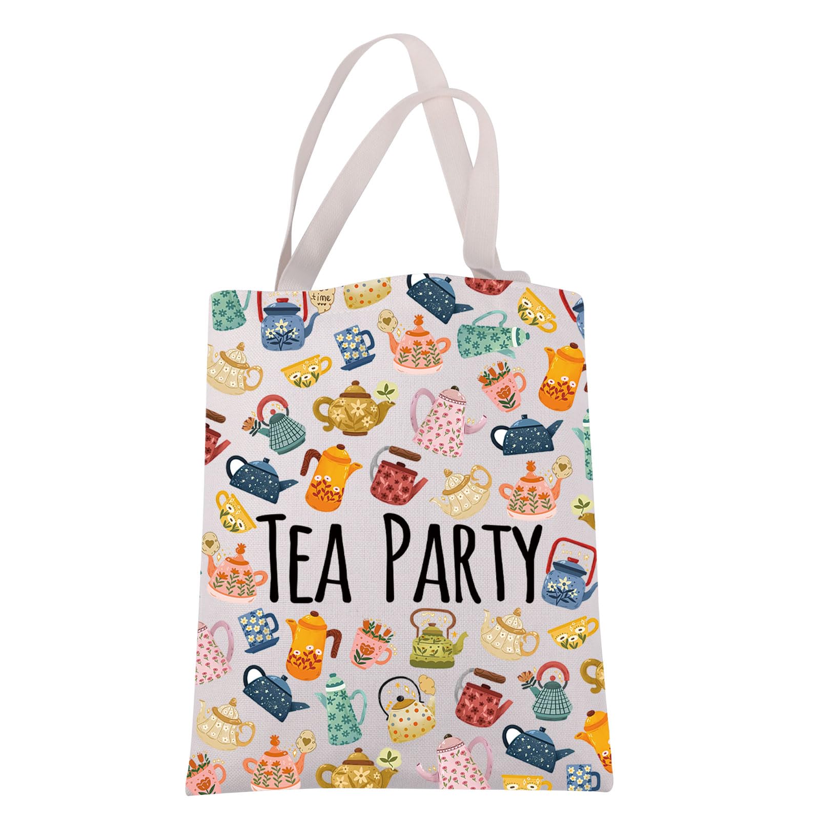 JXGZSO Funny Teapot Themed Gift Teapot Print Tote Bag Tea Time Gift Tea Party Shoulder Bag Tea lover Gift Tea Drinker Gift