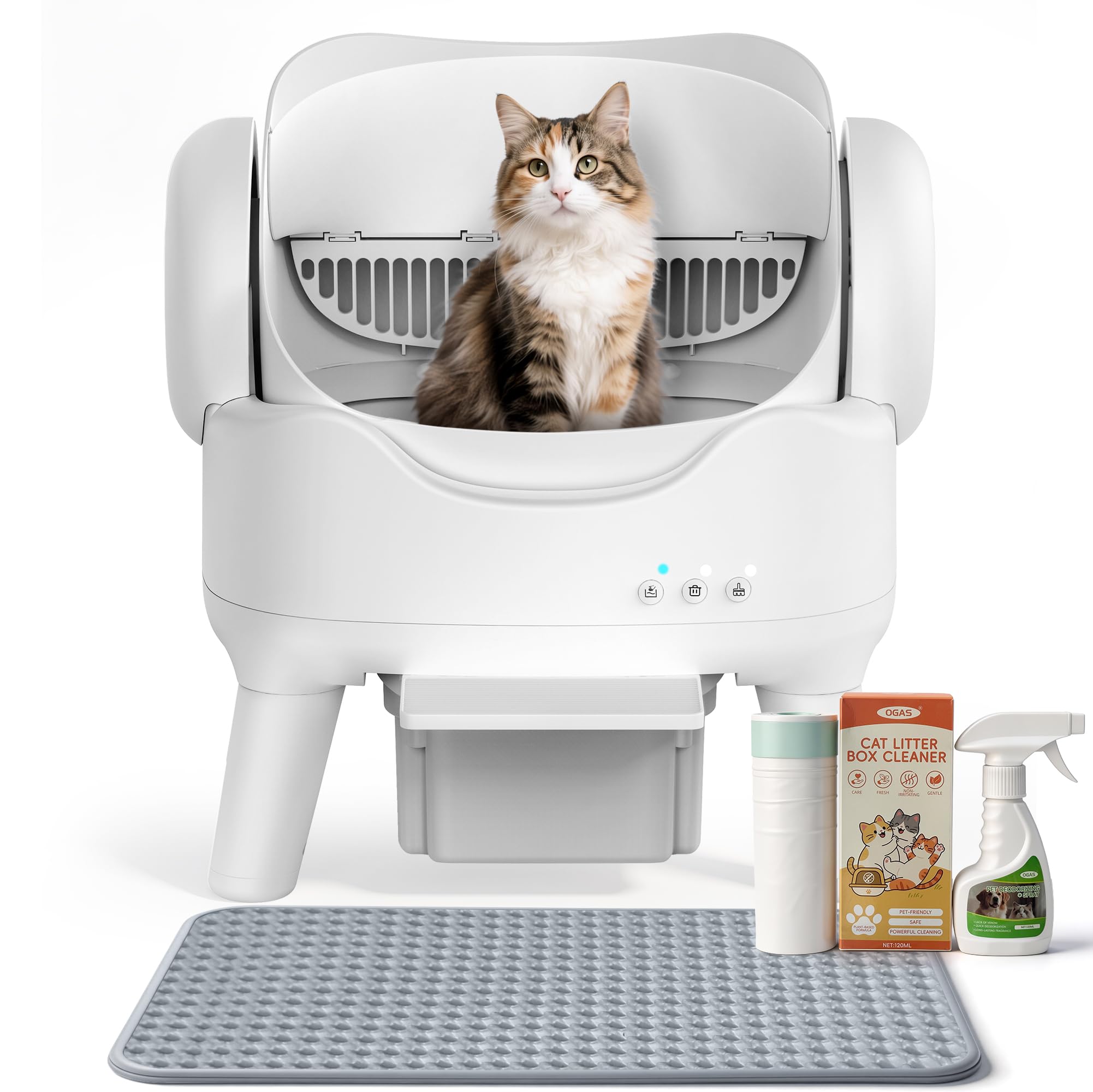RPZ Automatic Self-Cleaning Cat Litter Box for Large Cats & Multi-Cat Homes, Smart Electric Auto Cleaning Litter Box with Litter Mat & 2 Cleaning Solutions, Ideal for Busy Homes & Apartments
