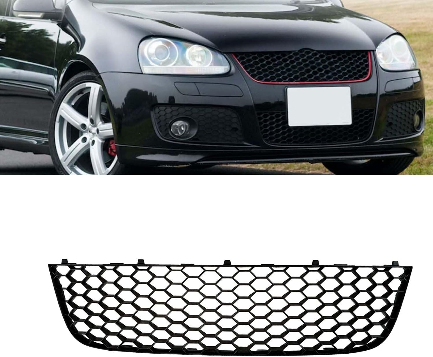 BST BSSP Front Lower Center Honeycomb Mesh Grille For 2006-2009 VW Volkswagen Mk5 Gti 06-10 Jetta Gli Black Front Bumper Lower Center Grille Cover