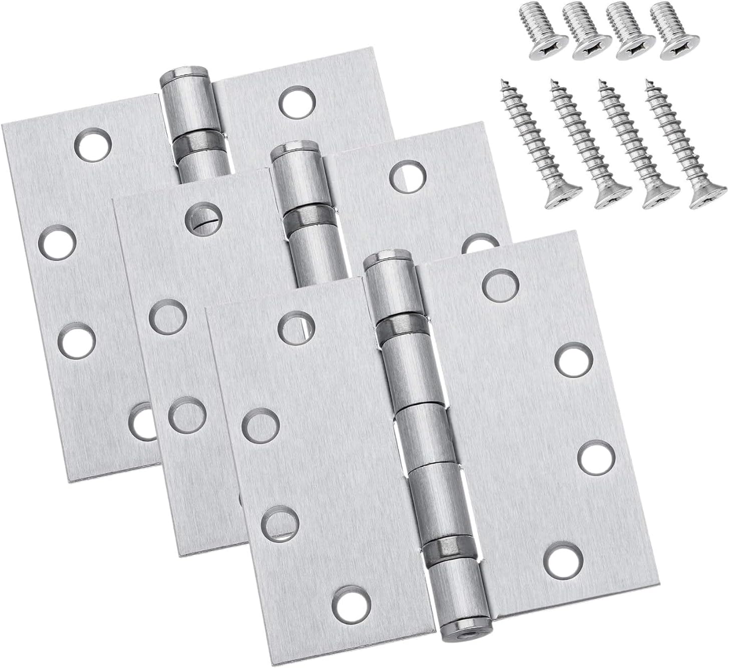 Dynasty Hardware Door Hinges, Heavy Duty 4.5x4.5 Full Mortise Ball Bearing Design for a Smooth Quiet Swing, Ideal for Commercial or Heavy Doors, Brushed Chrome Finish, 3-Pack