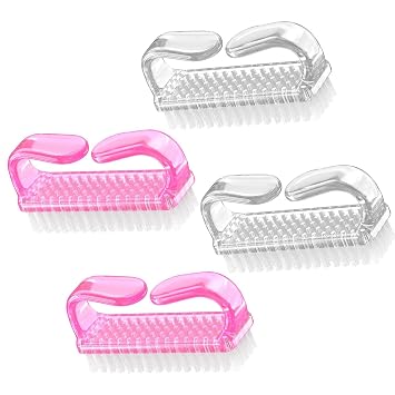 4-Pack Handle Grip Nail Brush, Hand Fingernail Brush Cleaner Scrubbing Kit Pedicure for Toes and Nails Men WomenPink + Clear