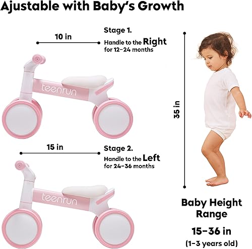 Miniatura 4 de TEENRUN Bicicleta de equilibrio para bebé con 4 ruedas, perfecta para niños de 12 a 36 meses, regalo ideal para el primer cumpleaños para niños y
