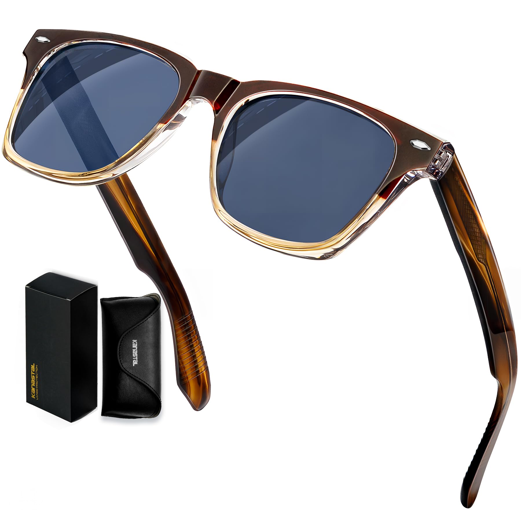 KANASTAL Gafas de Sol Polarizadas Acetato Premium Unisex, Lentes TAC de 9 Capas UV400, Categoría 3, con Estuche de Cuero