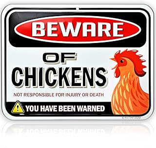Bigtime Signs Beware of Chickens Warning Sign Metal 9"x12"| Chicken Fan Lovers chicken signs for coop funny outdoor | Chicken Coop Signs - Chicken Coop Accessories | Christmas Chicken Yard Decorations