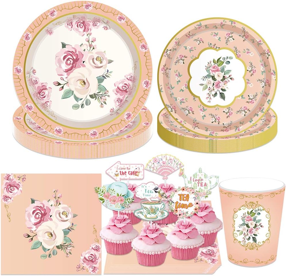 JeVenis Tea Party Supplies Tea Party Plates and Napkins Tea Party