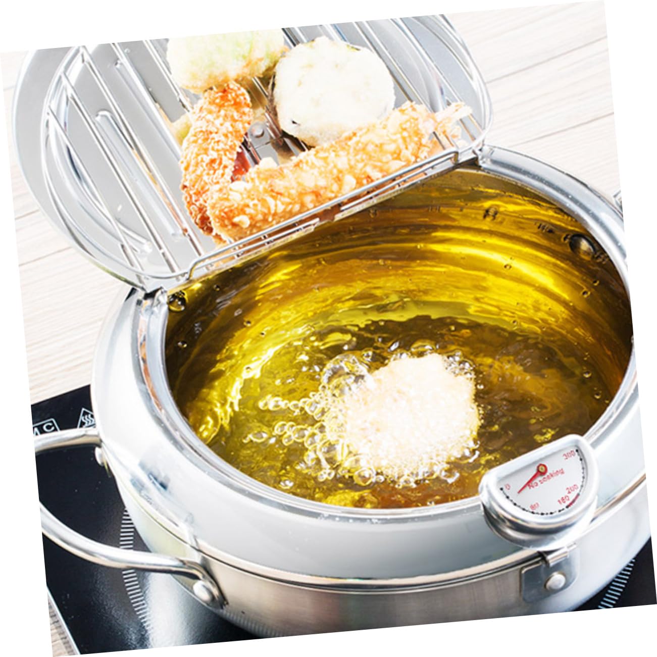 Unomor Duction Cooker Compatible Deep Fryer Skillet Lid Thermometer Steel Frying Pan Frying Pot Household Frying p