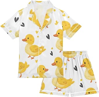 Ollabaky Satin Pajama Set Silky 2 Piece Pjs Set Sleepwear Pajamas Short Sleeve Top with Bottom