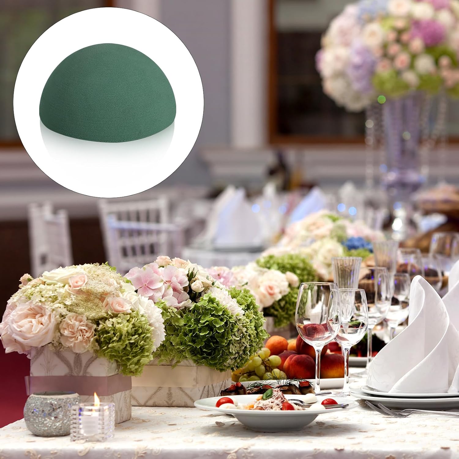 20 Pack Green Decorative Floral Foam for Making Bouquets Half Ball Block Dry Foam Balls Craft Supplies for Artificial Plant Floral Arrangement(3.54 x 1.77 Inch)