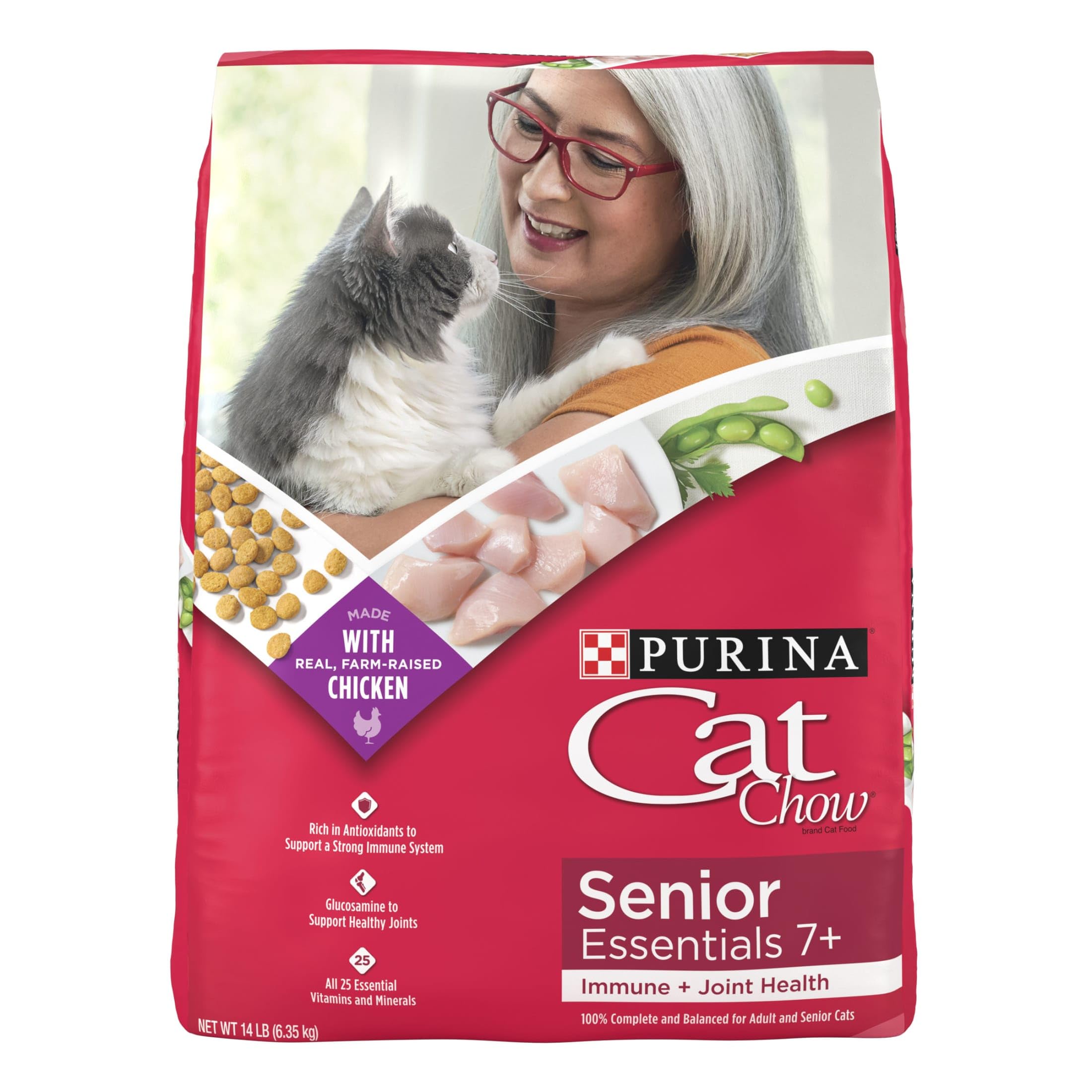 Joint Health Dry Cat Food for Senior Cats, Rich in Antioxidants and Glucosamine, No Artificial Colors Or Flavors, 14 lb Bag