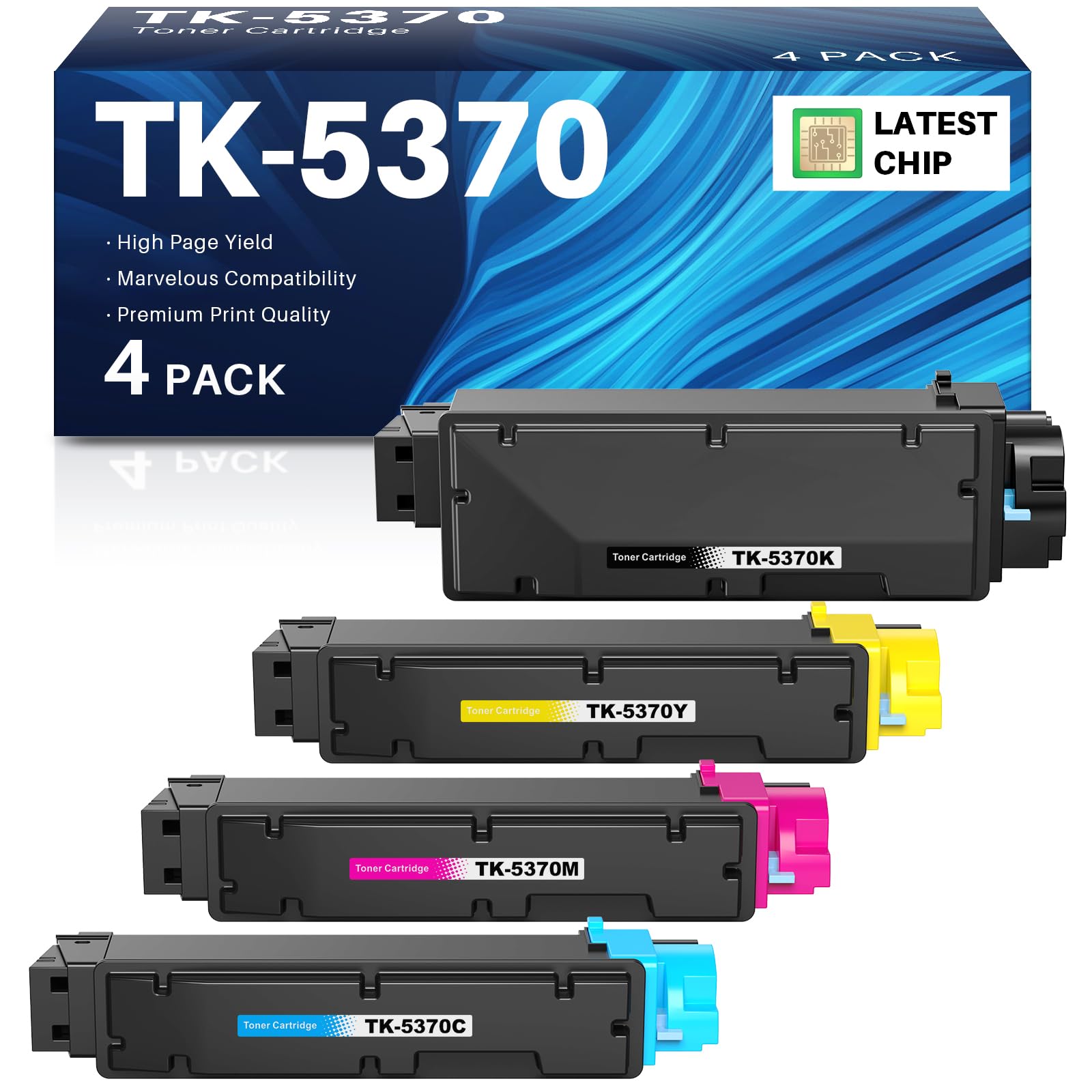 INK4U TK5370 Toner compatibile con Kyocera TK-5370 Multipack | Compatibile con Kyocera ECOSYS PA3500cx, MA3500cix e MA3500cifx(TK-5370K, TK-5370C, TK-5370M, TK-5370Y, con chip)