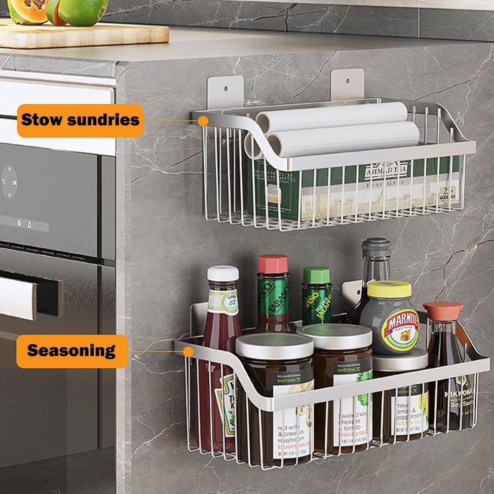 Hanging Kitchen Baskets, Storage Spice Shelf, Wall Mount Storage Baskets, SUS304 Stainless Steel Basket for Kitchen, Bathroom, Storage, 4 Pack, L 11.8Inch, D 6.3Inch, H 4.75Inch