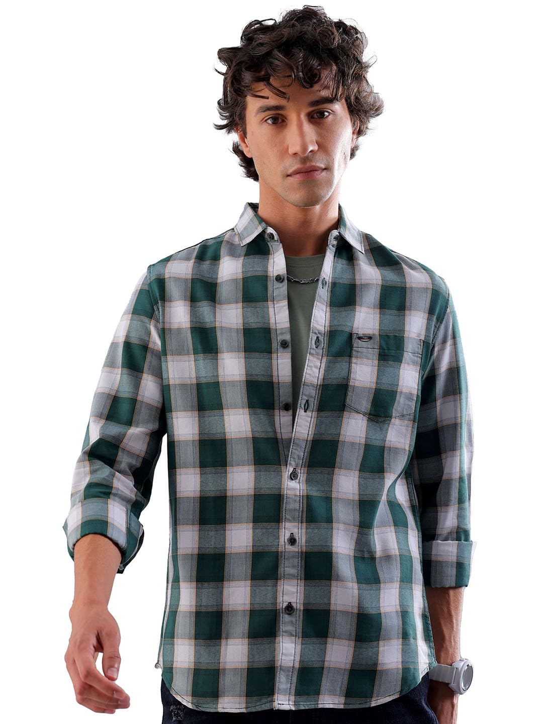 the indian garage co Men's Cotton Slim Fit Checkered Full Sleeves Cutaway Collar Casual Shirt-picture-25