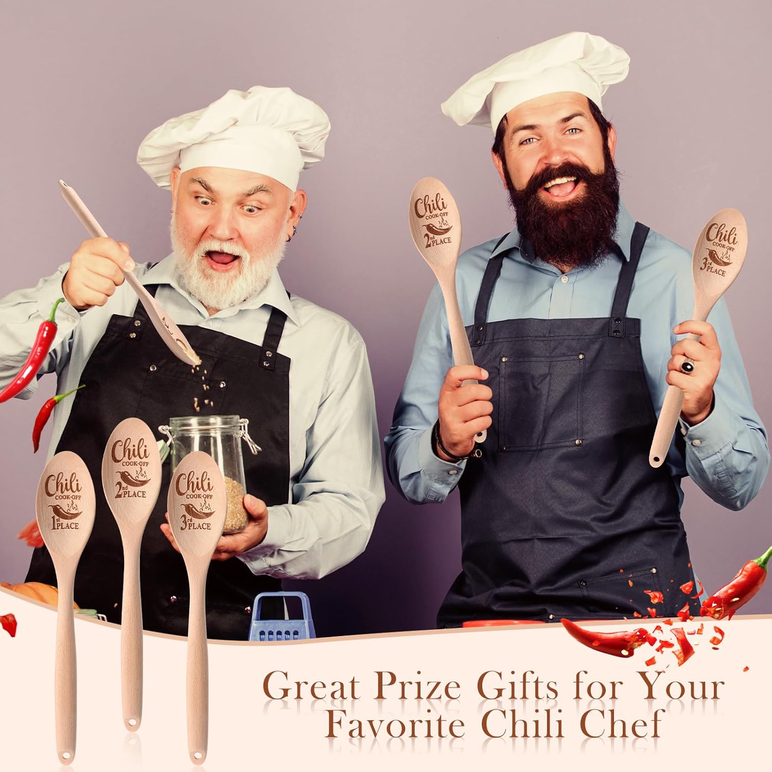 Soaoo Set of 3 Chili Cook Off Trophy Wooden Spoon Prizes Chili Engraved Cooking Spoons for 1st 2nd 3rd Cooking Competition Award(Carved at Spoon Surface) - Image 5