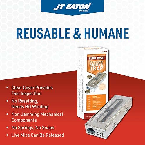 Miniatura 3 de JT Eaton 428CL Little Pete Slim - Trampa para ratones con tapa transparente, no necesita cebo, paquete de 1